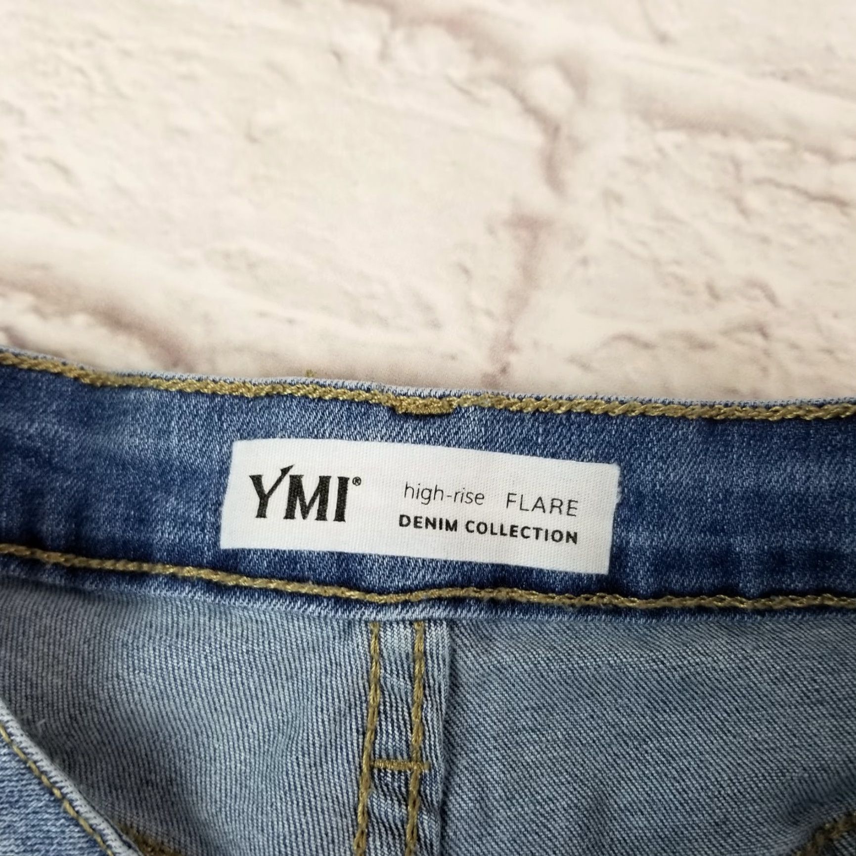 Denime YMI Dream Jeans Junior Size 3 High-Rise Denim Flare Button Fly 5-Pocket - Blue - Teens Mens Girls Womens Size 26" / US 2 / IT 38 - 6 Thumbnail
