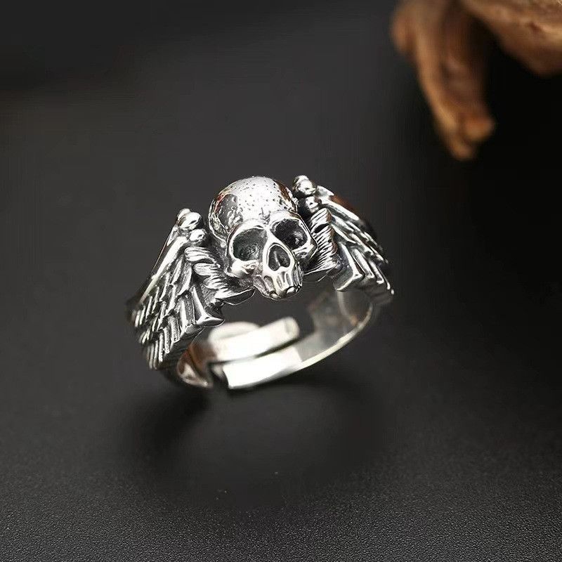 Vintage Resizable Retro Punk Devil Angel Wings Skull Ring Size ONE SIZE - 2 Thumbnail
