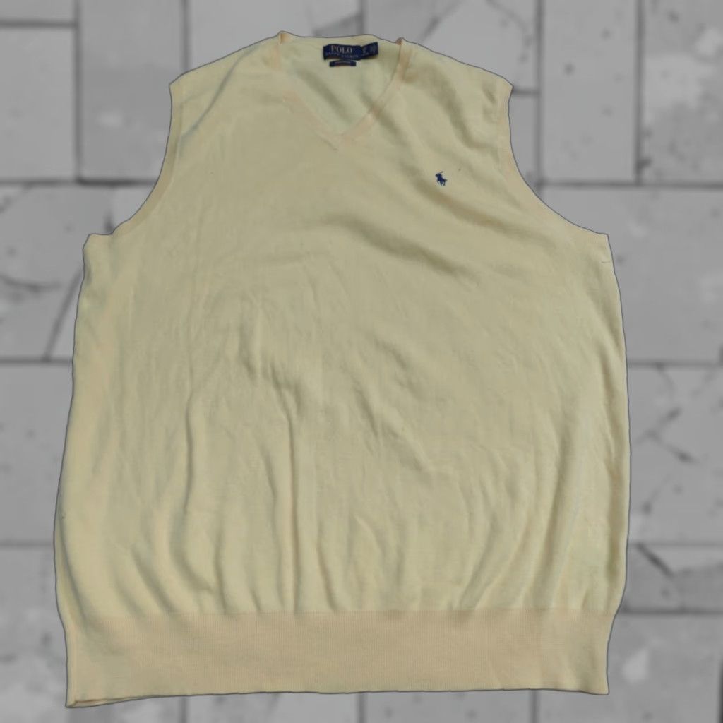 Polo Ralph Lauren Polo Ralph Lauren Sweater Vest LT Yellow Solid V-Neck Preppy Knit Vest Mens Big & Tall Size US L / EU 52-54 / 3 - 1 Thumbnail