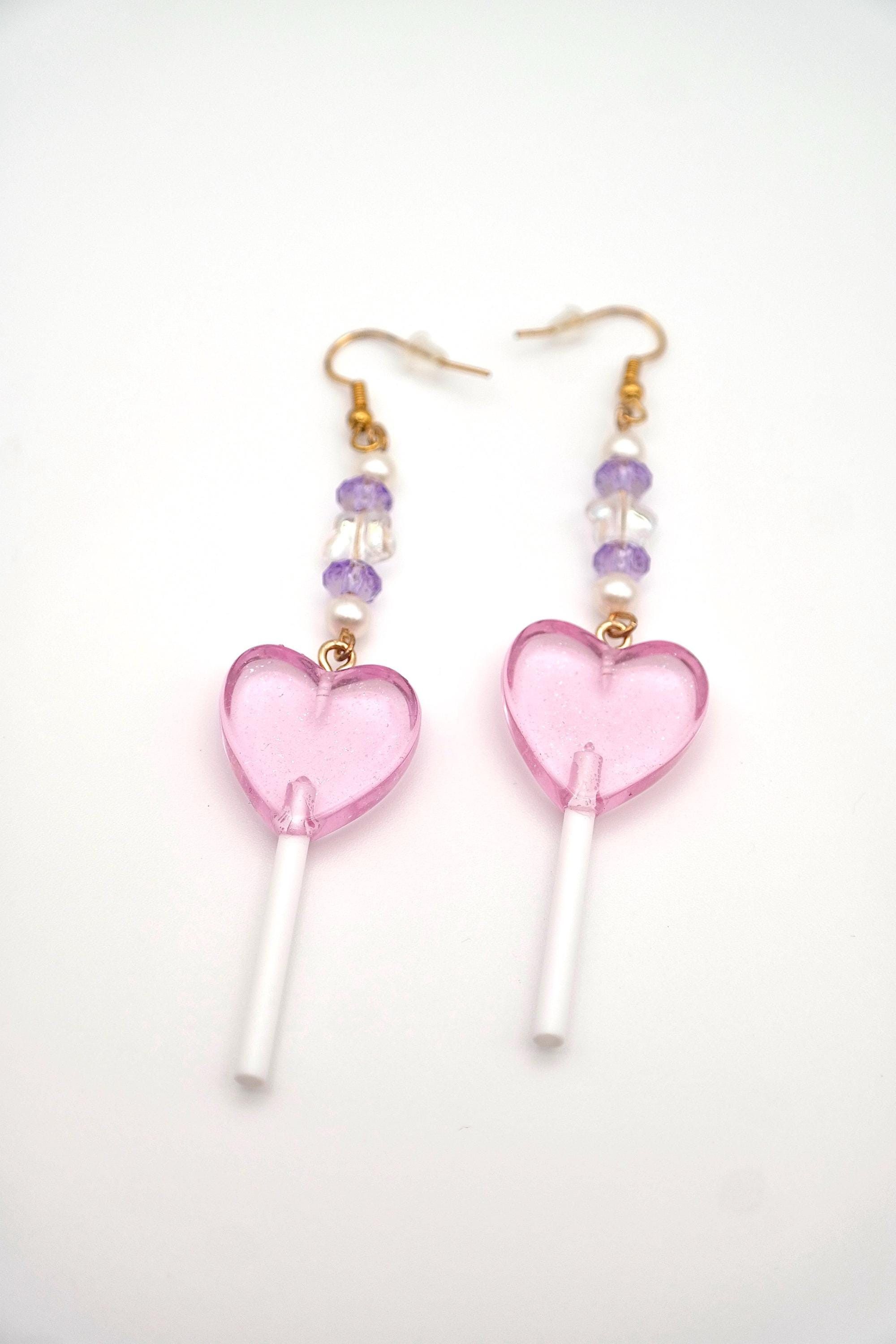 Handmade Heart Lollipop Earrings Size ONE SIZE - 10 Thumbnail