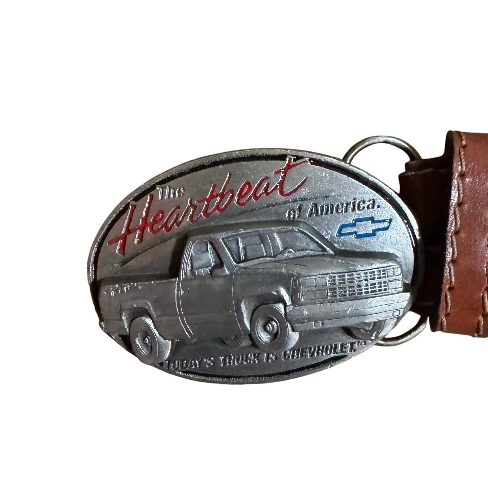 Chevrolet Vintage Hand-Laced Leather Belt 44” Made in USA 1991 Chevy Size 44 - 2 Thumbnail