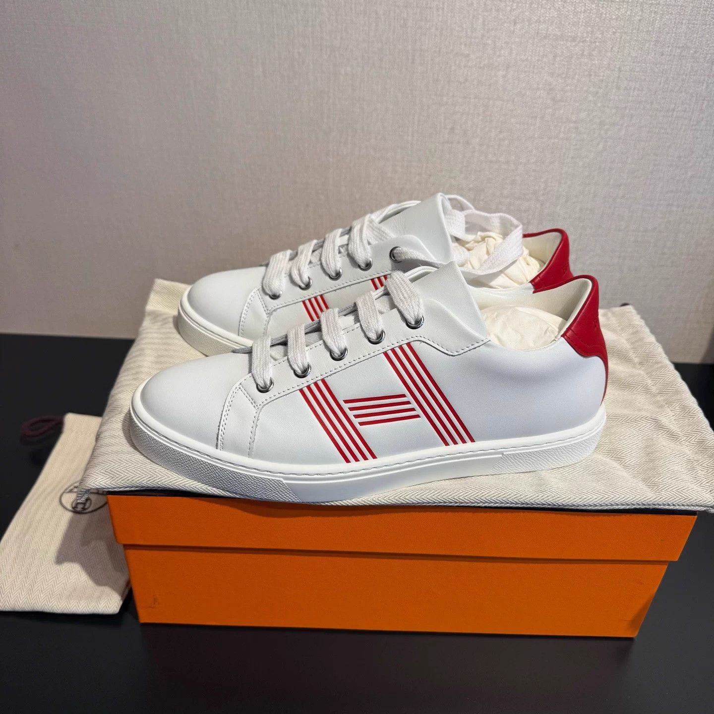 Hermes Hermes Red & White Leather Sneakers 37 Size US 6 / IT 36 - 5 Thumbnail