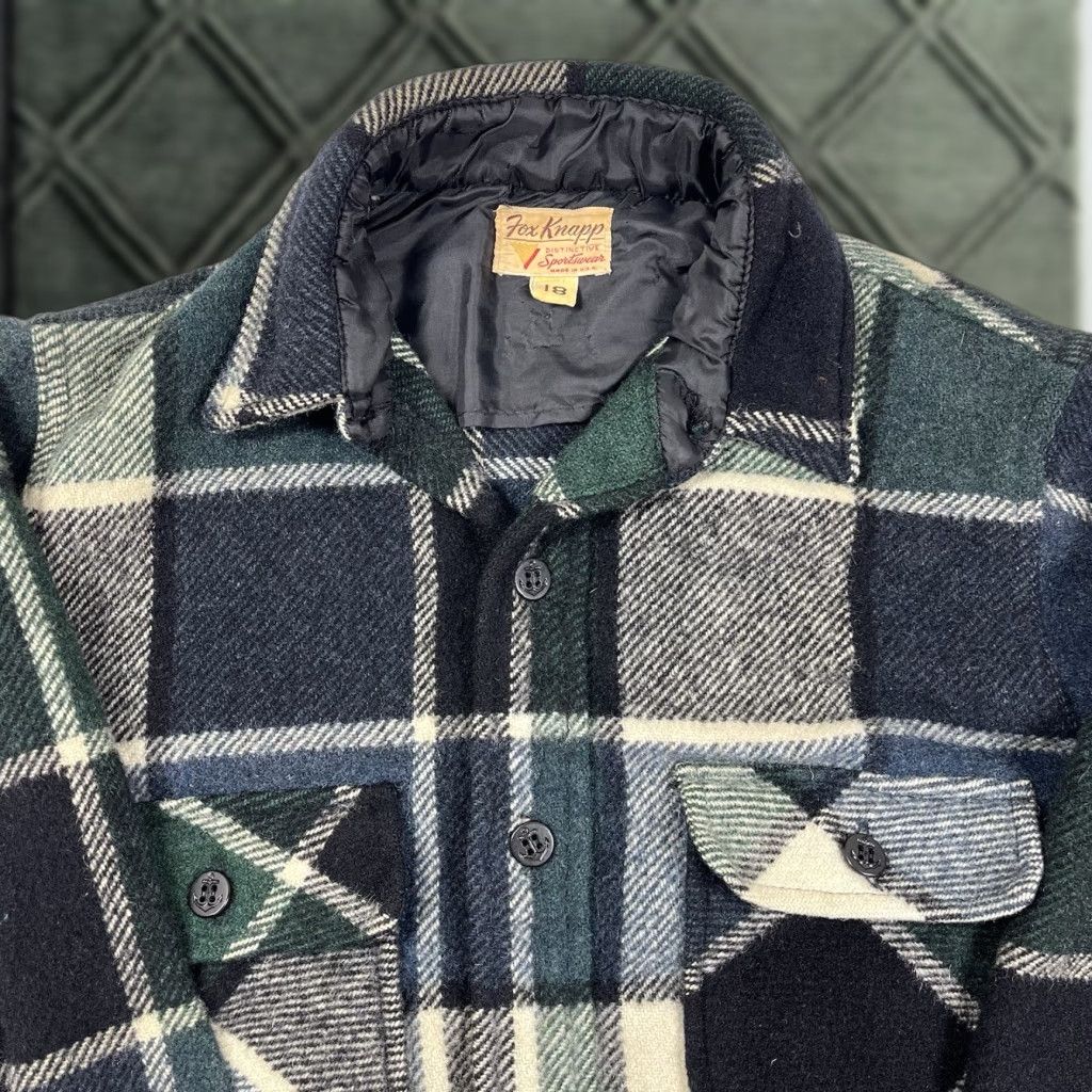 Vintage VINTAGE Fox Knapp Flannel Shacket Wool Plaid Small Size 18 Made USA Blue Green Shipped with USPS Ground Advantage Size US S / EU 44-46 / 1 - 1 Thumbnail