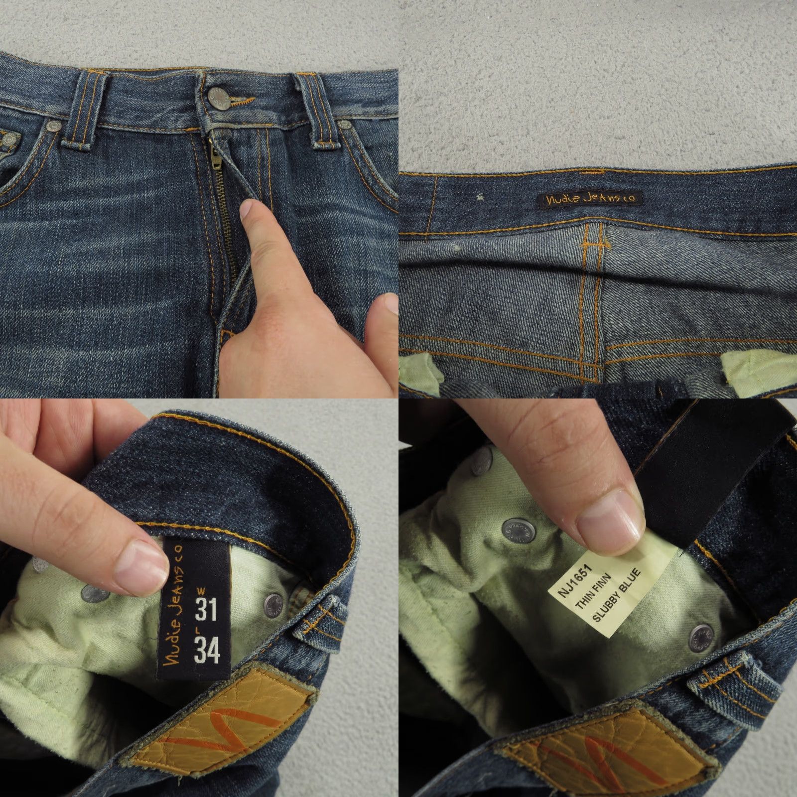 Nudie Jeans Nudie Jeans Men Slim 31x34 Thin Finn Slubby Blue Denim Fades Whiskers Straight Leg Jeans Size US 31 - 8 Thumbnail