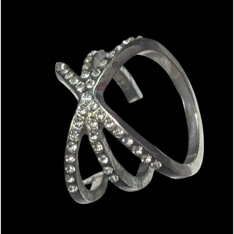 Other Elegant Glam Rhinestone Silver Tone Triple Crossover Ring Si Size ONE SIZE - 6 Thumbnail