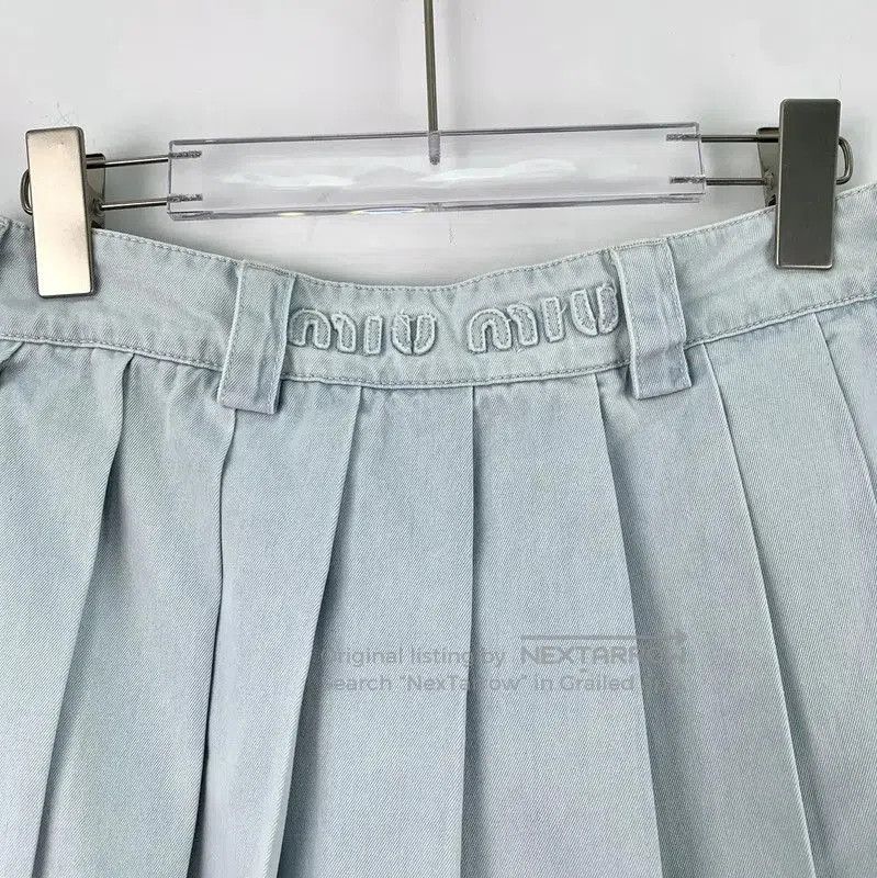 Miu Miu Miu Miu Light Blue Cotton Pleated Skirt . Size 23" - 5 Thumbnail
