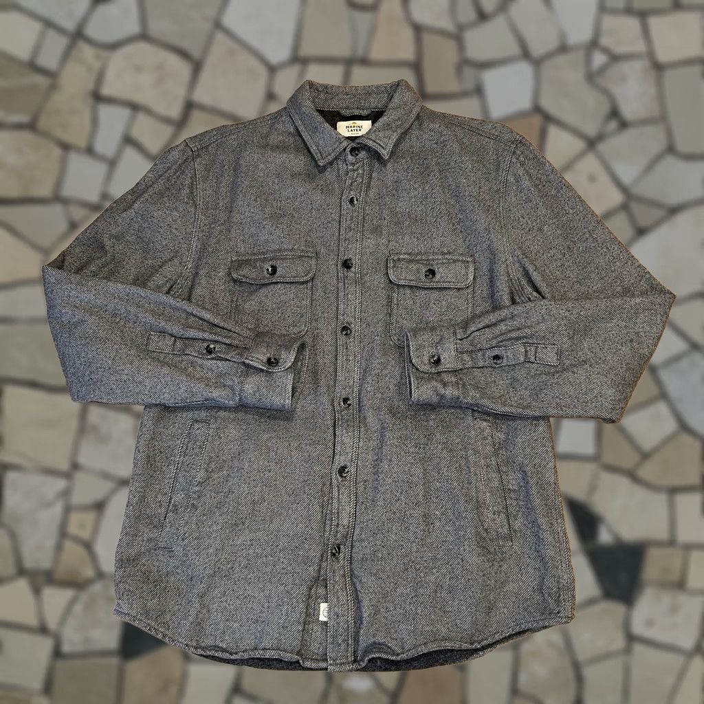 Marine Layer Marine Layer Karl Camping Shirt Flannel Shacket Shirt Men M Gray Pockets Button Down Lightweight Lined Casual Outdoor Jacket Size US M / EU 48-50 / 2 - 1 Thumbnail