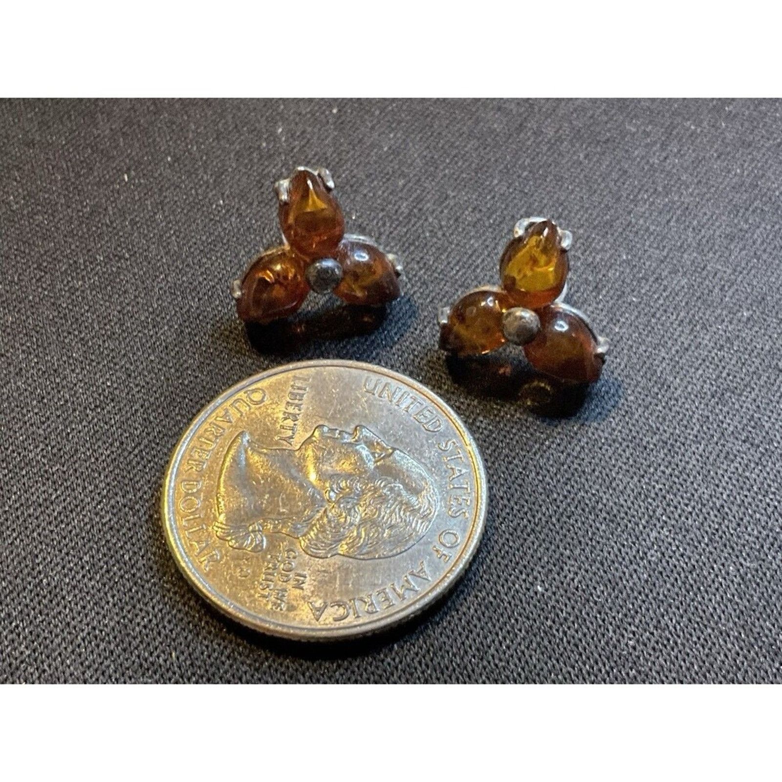 Other 925 Sterling Silver Amber Flower Post Earrings Size ONE SIZE - 3 Thumbnail