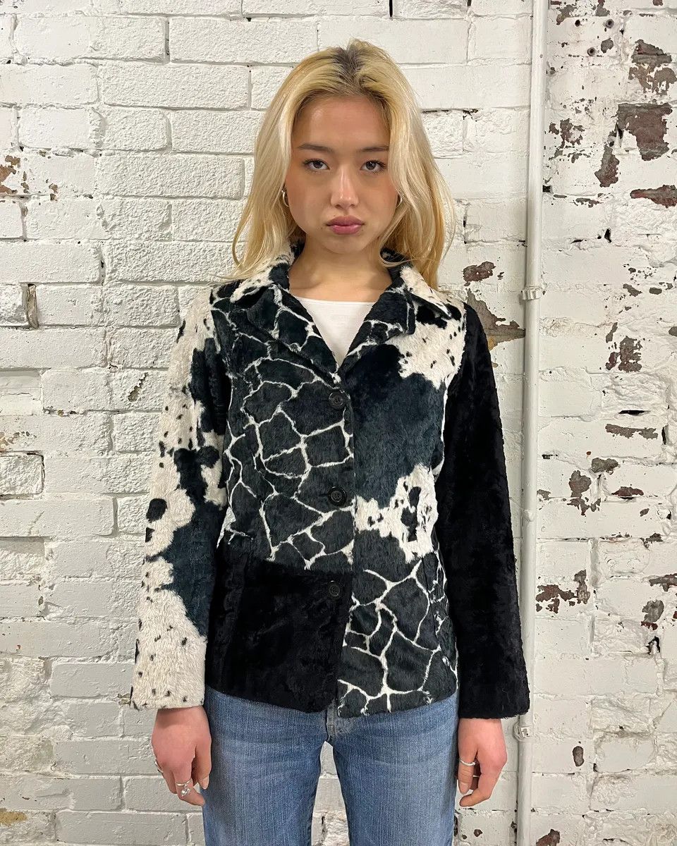 Kenzo 1990s Kenzo Black & Cream Animal Print Faux Fur Blazer Jacket Size S / US 4 / IT 40 - 2 Thumbnail