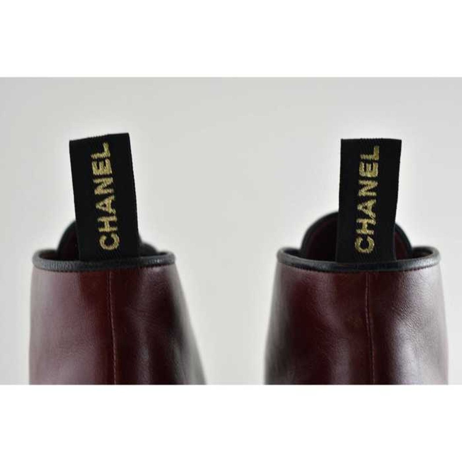 Chanel Chanel 20B Red Black Leather Pearl CC Combat Lace Up Tie Size US 7.5 / IT 37.5 - 8 Thumbnail