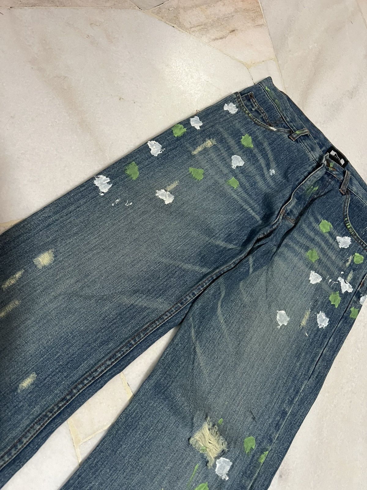 Japanese Brand FLARE 90’s NYLAUS DISTRESS PAINTER JEAN Size US 30 / EU 46 - 6 Thumbnail