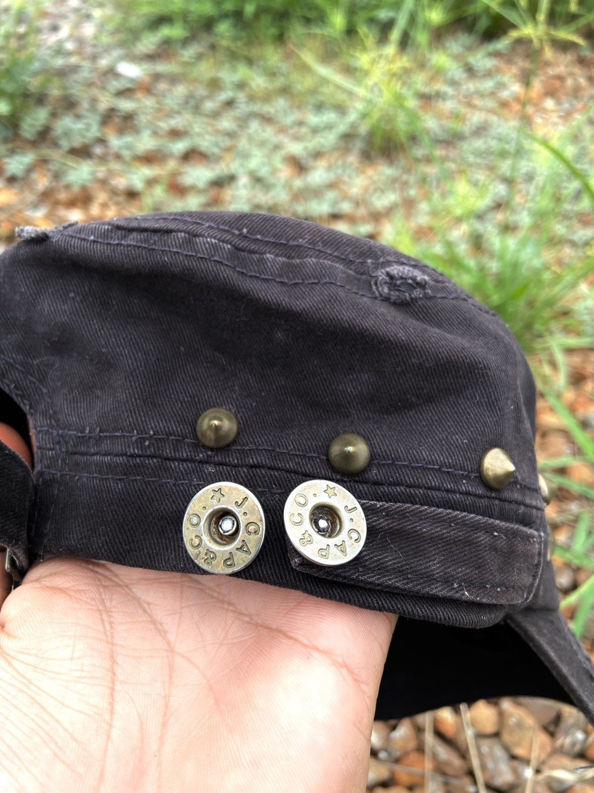 If Six Was Nine 2000s J caps & co disetressed button studded patrol hat Size ONE SIZE - 5 Thumbnail