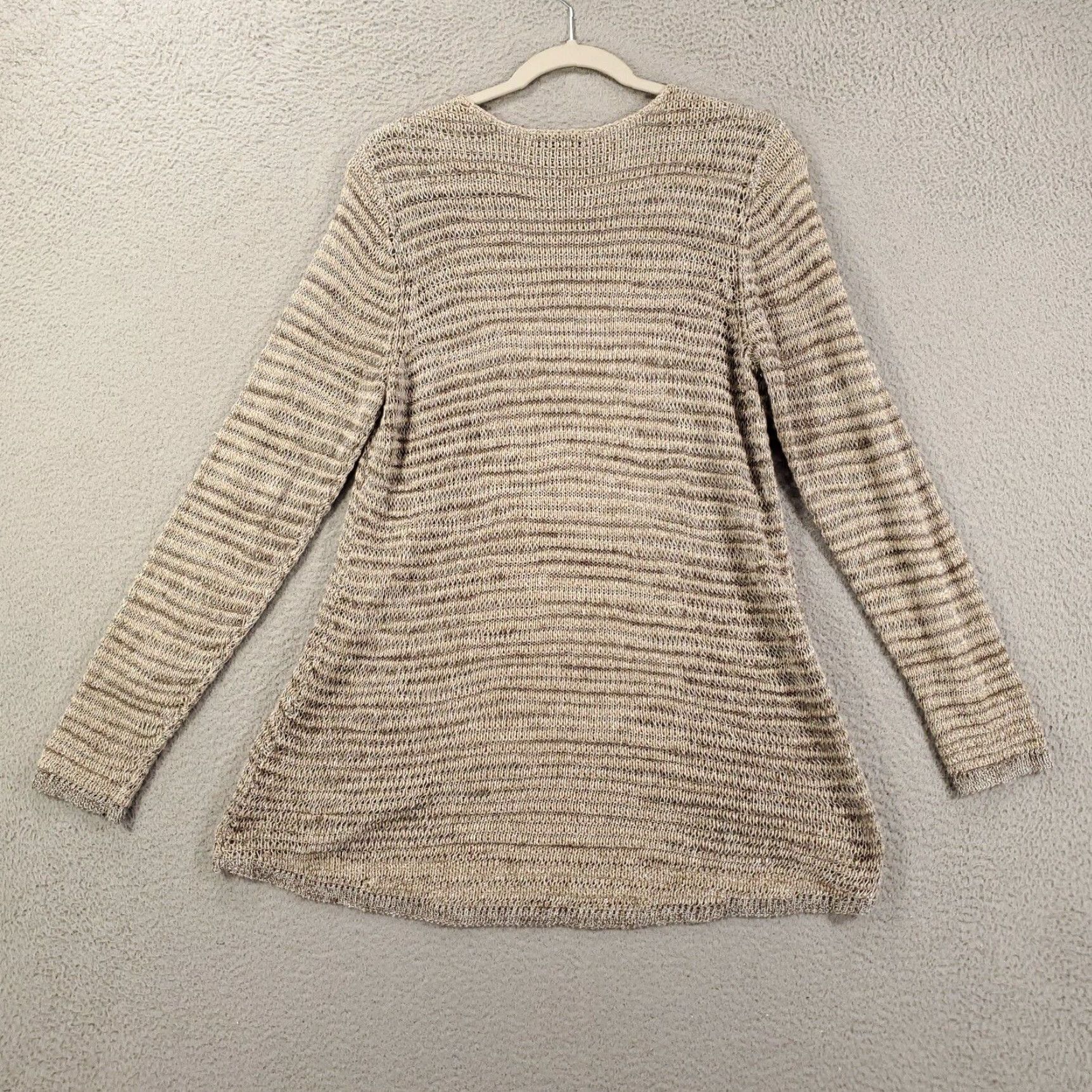 Eileen Fisher EILEEN FISHER Sweater Womens Large Beige Striped Open Knit Pullover V-Neck Lightweight Bohemian Classic Size L / US 10 / IT 46 - 6 Thumbnail
