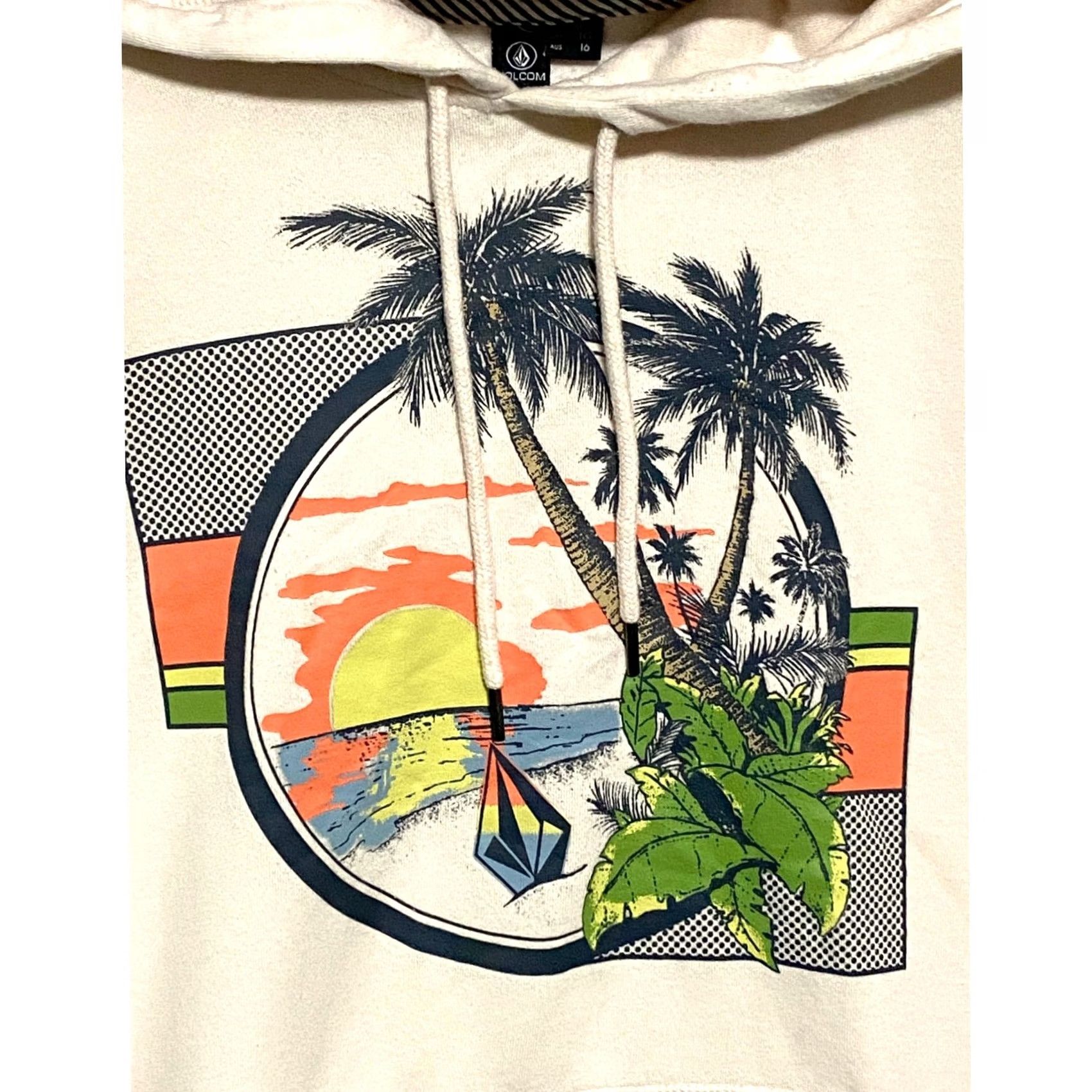 Volcom VINTAGE Volcom Beach Pullover Hoodie Sweatshirt Womens XL/12 Cream Surfer Comfy Y2K Size XL / US 12-14 / IT 48-50 - 2 Thumbnail