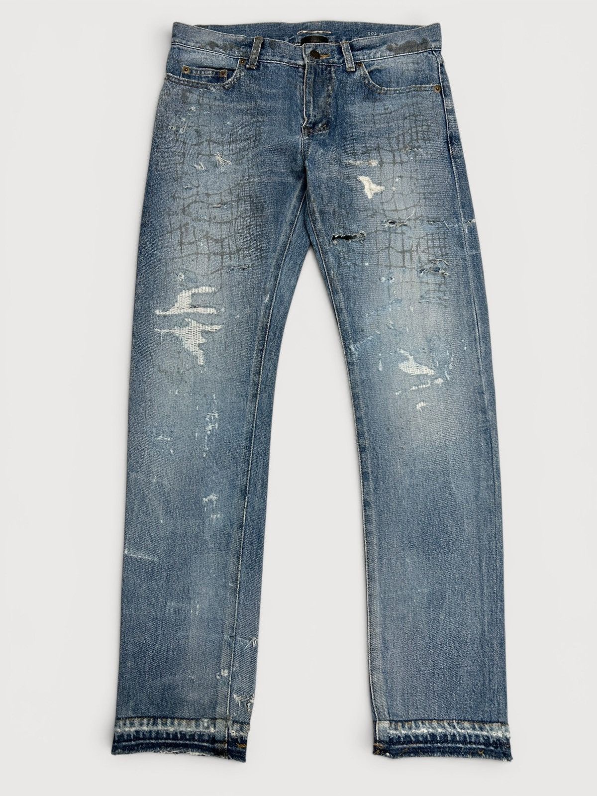 Saint Laurent Paris 2016 Repaired Croc Print Denim Size US 30 / EU 46 - 1 Thumbnail
