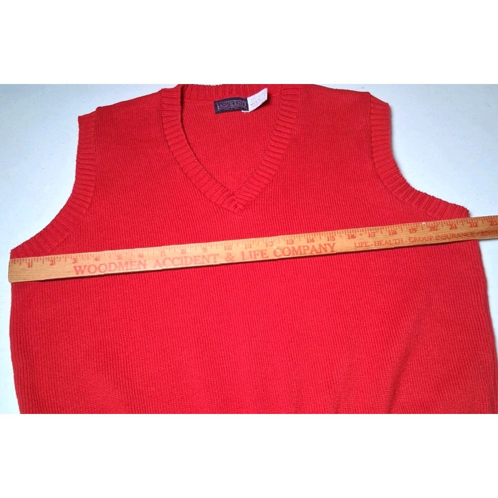 Lands' End VINTAGE Lands' End Sweater Vest Men's L Red 1990s V-Neck Knit Cotton Casual Casual/Office Wear 90s USA Size US L / EU 52-54 / 3 - 4 Thumbnail
