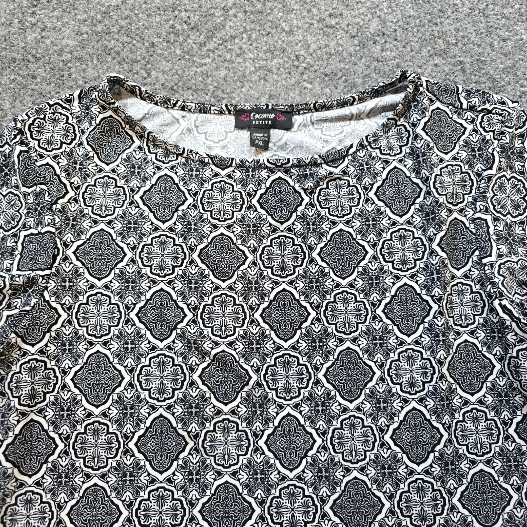 Vintage Cocomo Top Women XL Petite Black White Stretchy 3/4 Sleeve No Iron Career Casual Shirt Blouse? Size XL / US 12-14 / IT 48-50 - 2 Thumbnail