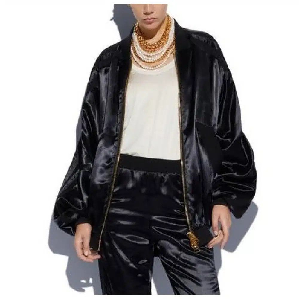Tom Ford o1loc1c1124 FL0002 Viscose Satin Varsity Jacket in Black Size L / US 10 / IT 46 - 2 Thumbnail