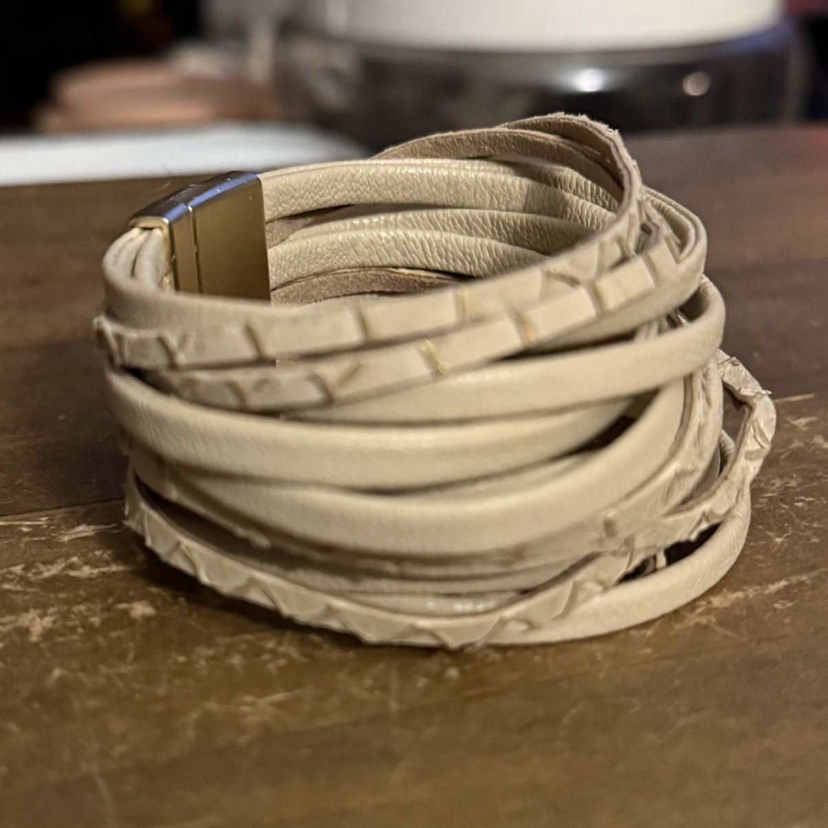 Other Beige multi strand leather strap band bracelet Size ONE SIZE - 3 Thumbnail