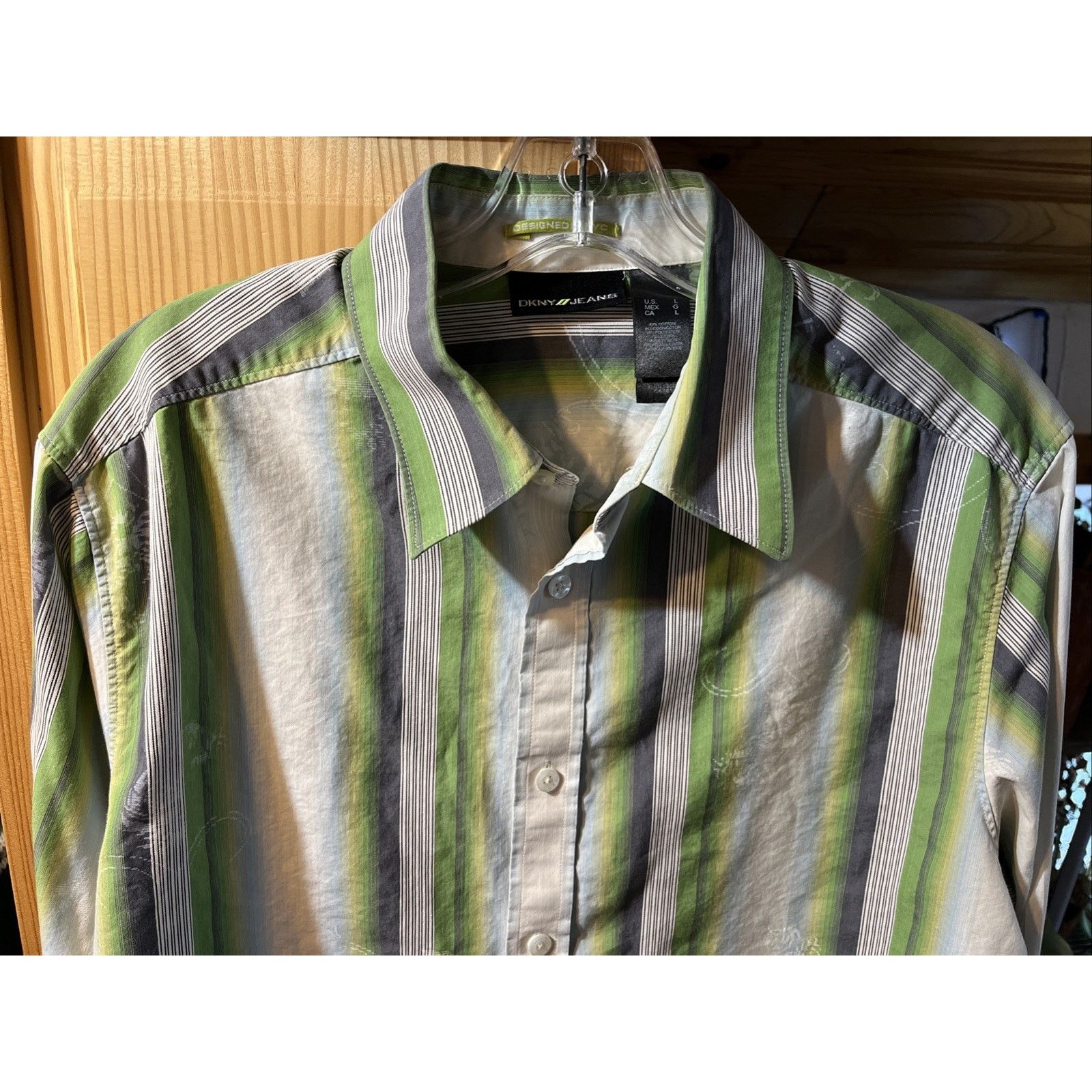 DKNY DKNY Jeans Shirt Mens Large Button Blue Green Striped Cotton Size US L / EU 52-54 / 3 - 4 Thumbnail