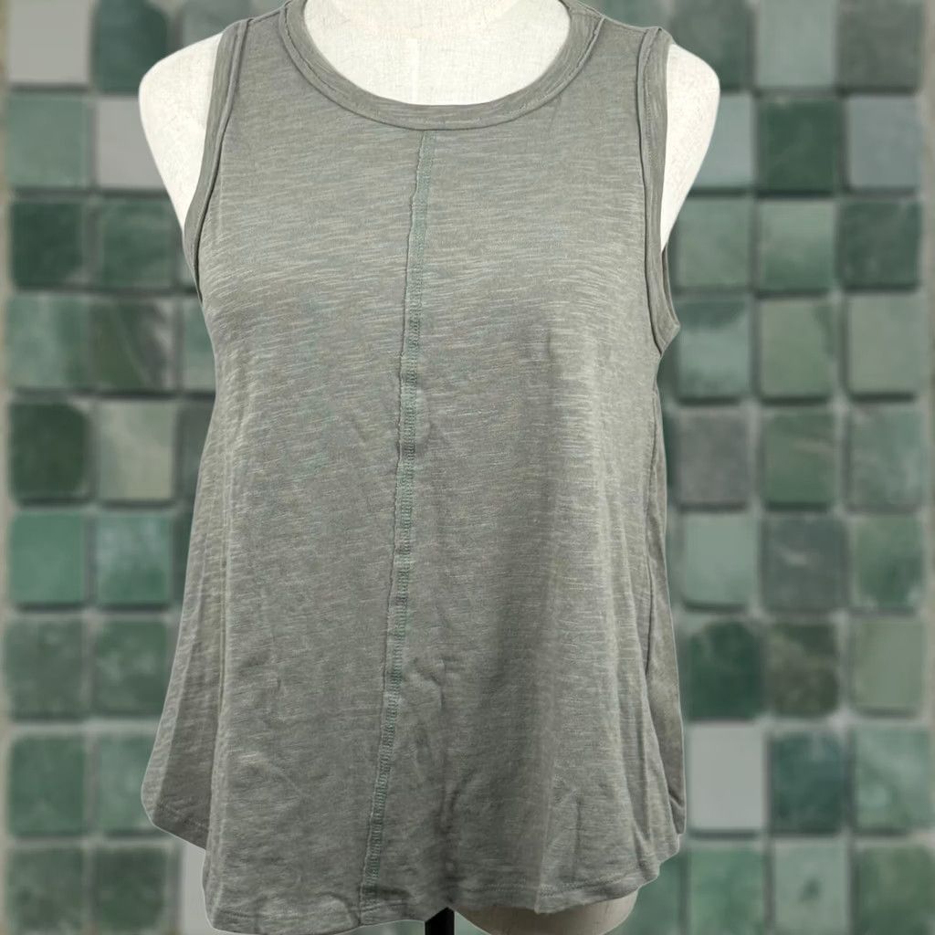 Vintage Lush Tank Top S Sage Green Supima Cotton Slub Center Seam Crew Neck Sleeveless Casual Womens Basic/Relaxed 100% Cotton Vintage No Size S / US 4 / IT 40 - 1 Thumbnail