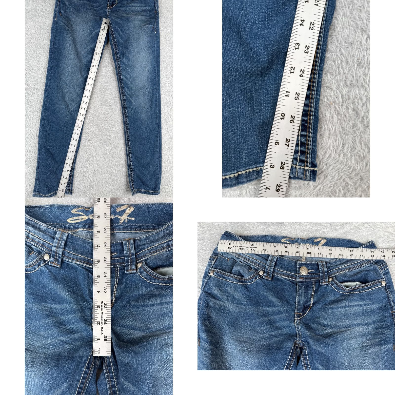 Vintage Seven7 Women Jeans 28 Blue Denim Skinny Slit Hem Mid Rise 28x29 Size 28" / US 6 / IT 42 - 8 Thumbnail