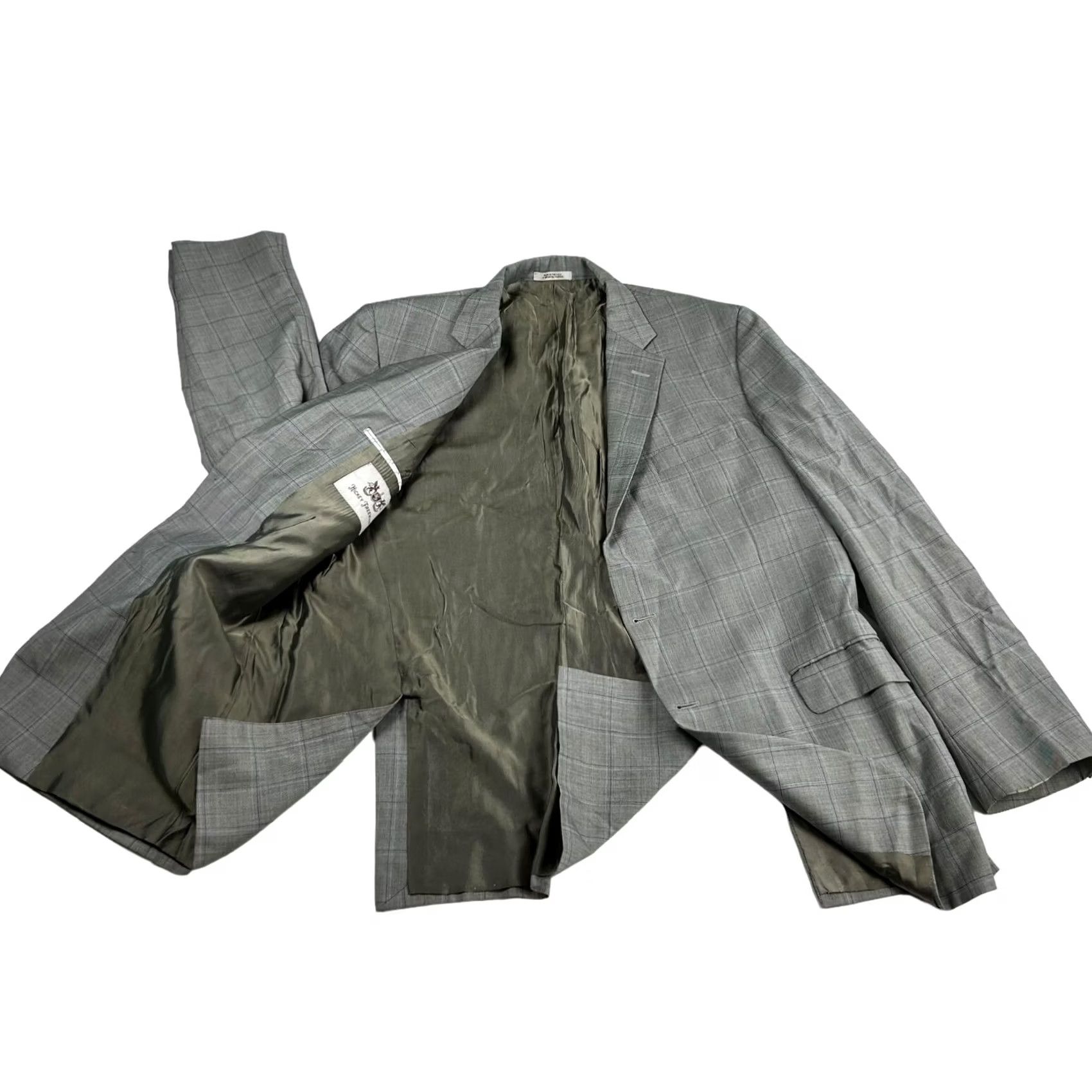 Vintage Hickey Freeman Blazer Men 44 Long Gray Windowpane 2-Button Closure 4-Button Cuff 100% Wool Made in USA Milburn II Mens Size 44R - 6 Thumbnail