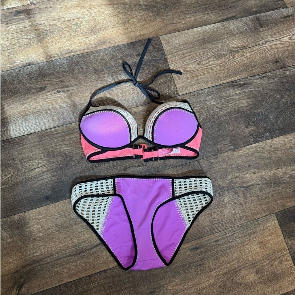 Victoria's Secret Victoria's Secret Purple and Black Bikini with Gold Details Size L / US 10 / IT 46 - 10 Thumbnail