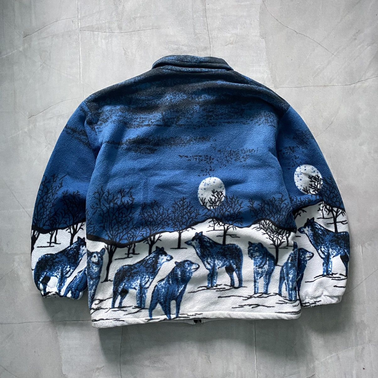 The Mountain × Vintage Rare Vintage Wolf Zip Fleece All Over Overprint 90s 80s Size US XL / EU 56 / 4 - 4 Thumbnail