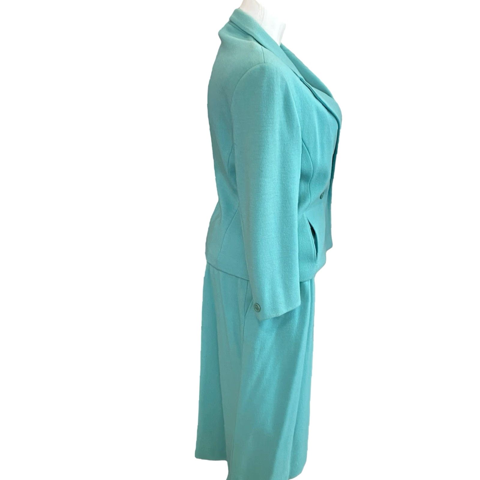 Vintage VINTAGE Bleyle Blazer Skirt Set Wool Turquoise Classic Size 18 14 Top Women Sleeves Long Wool Felted Dry Clean Only Belted Collared Open Fall Winter Size XXL / US 16-18 / IT 52-54 - 5 Thumbnail