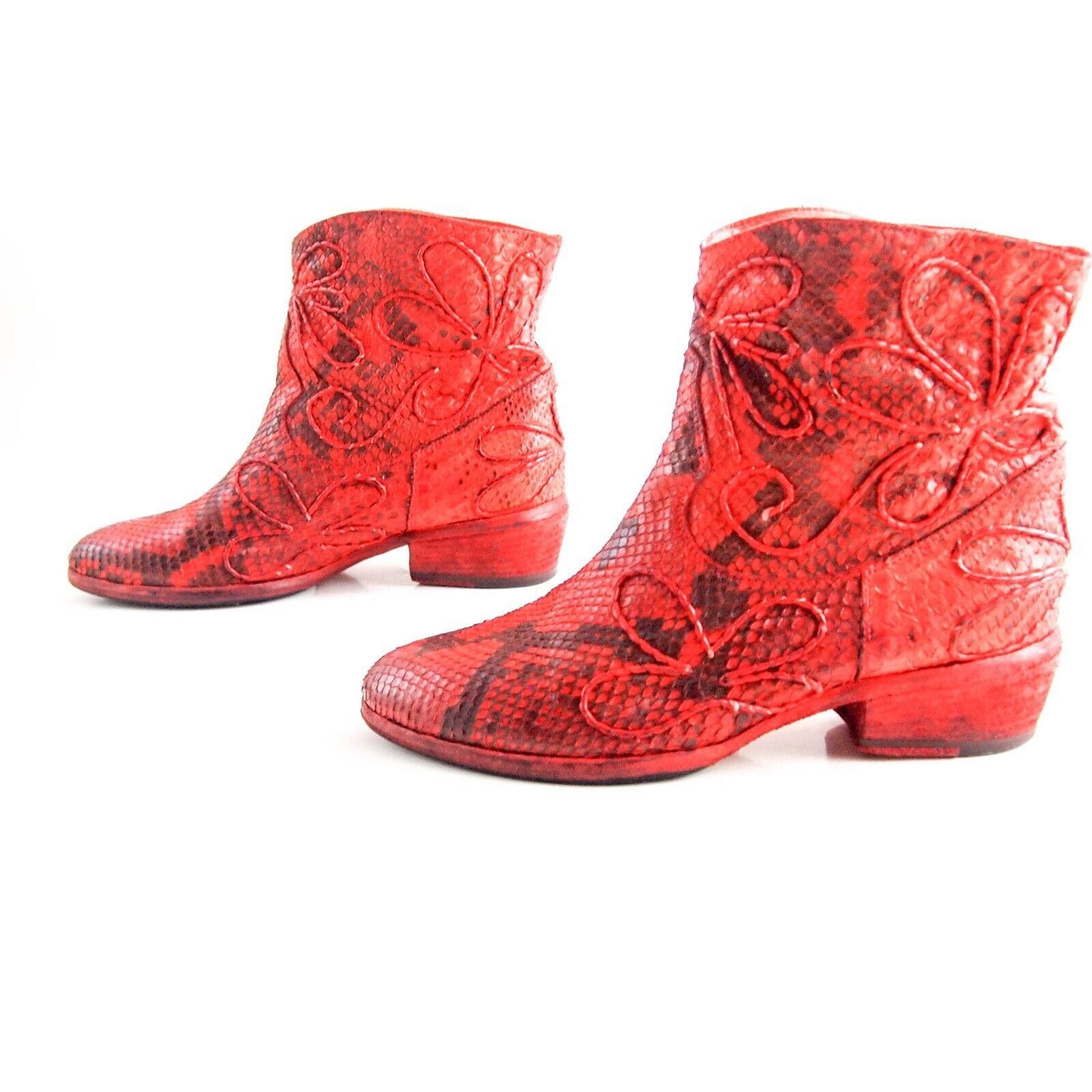 Designer Fauzian Jeunesse Python Boots Red Size US 6 EU 36 $960 Size US 6 / IT 36 - 2 Thumbnail