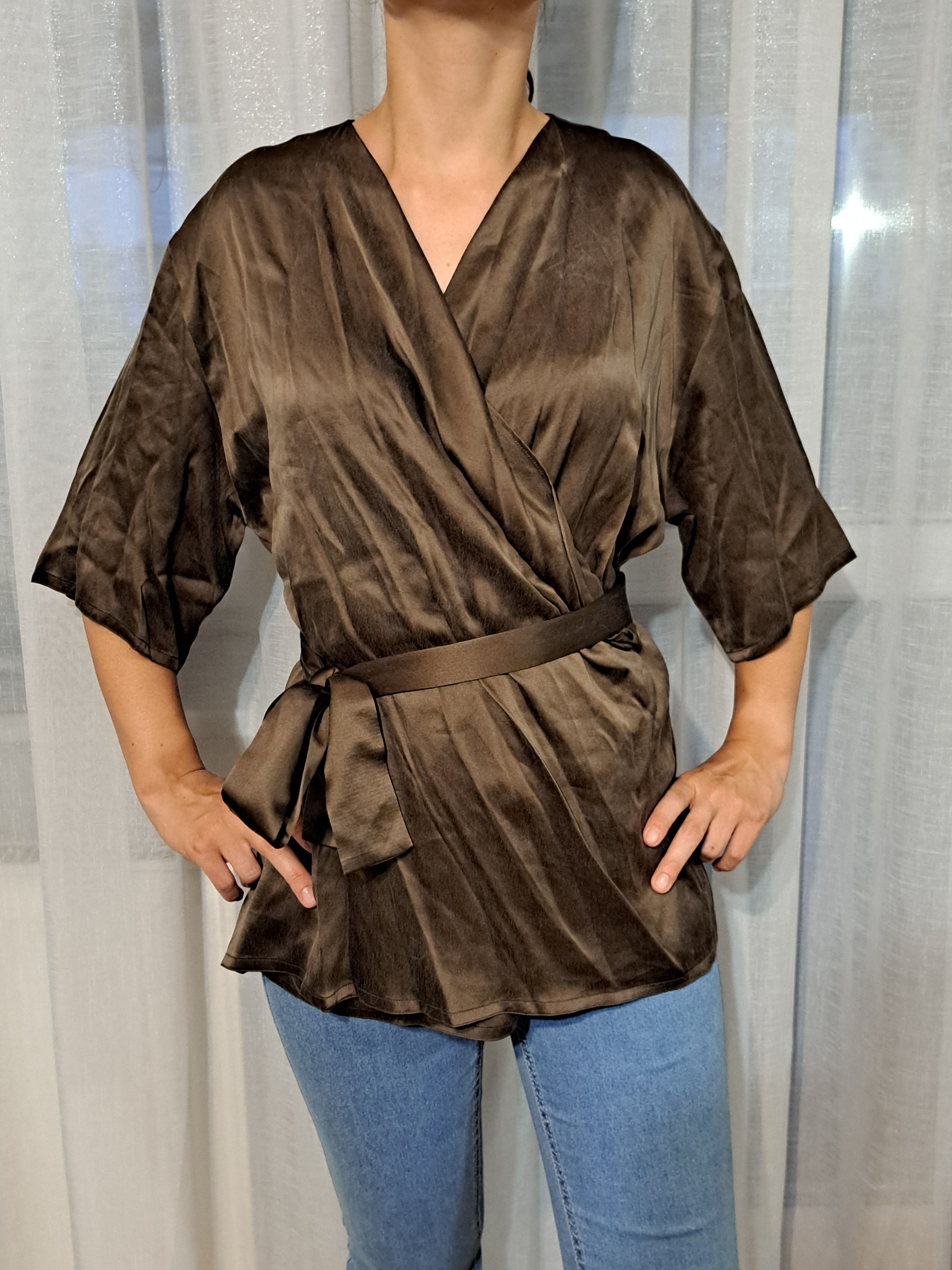 Jaeger Jaeger silk kimono blouse green khaki Size M / US 6-8 / IT 42-44 - 3 Thumbnail