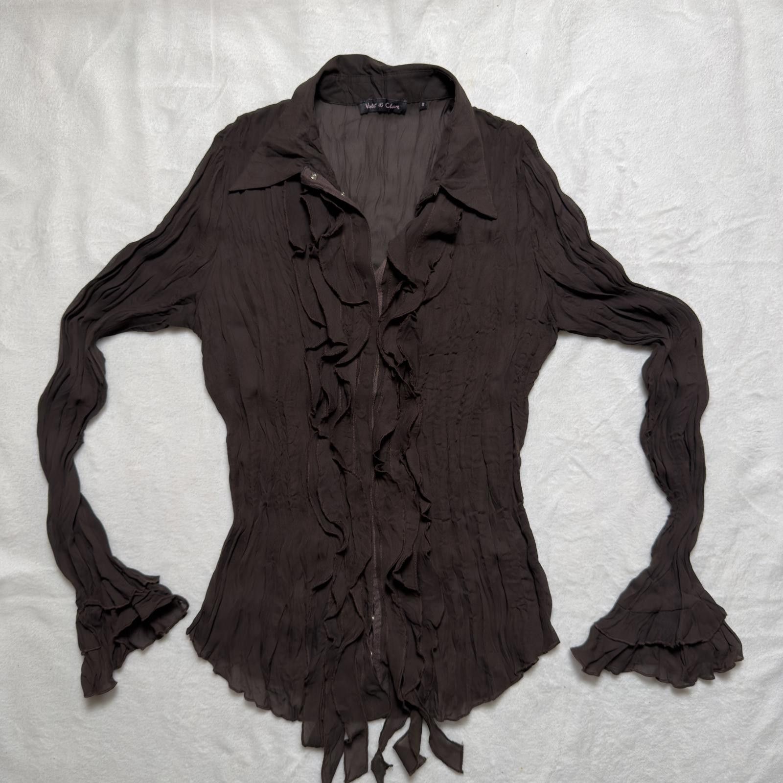 Other Violet and Clarie Y2K Fairy Grunge Brown Ruffle Blouse Size S / US 4 / IT 40 - 2 Thumbnail