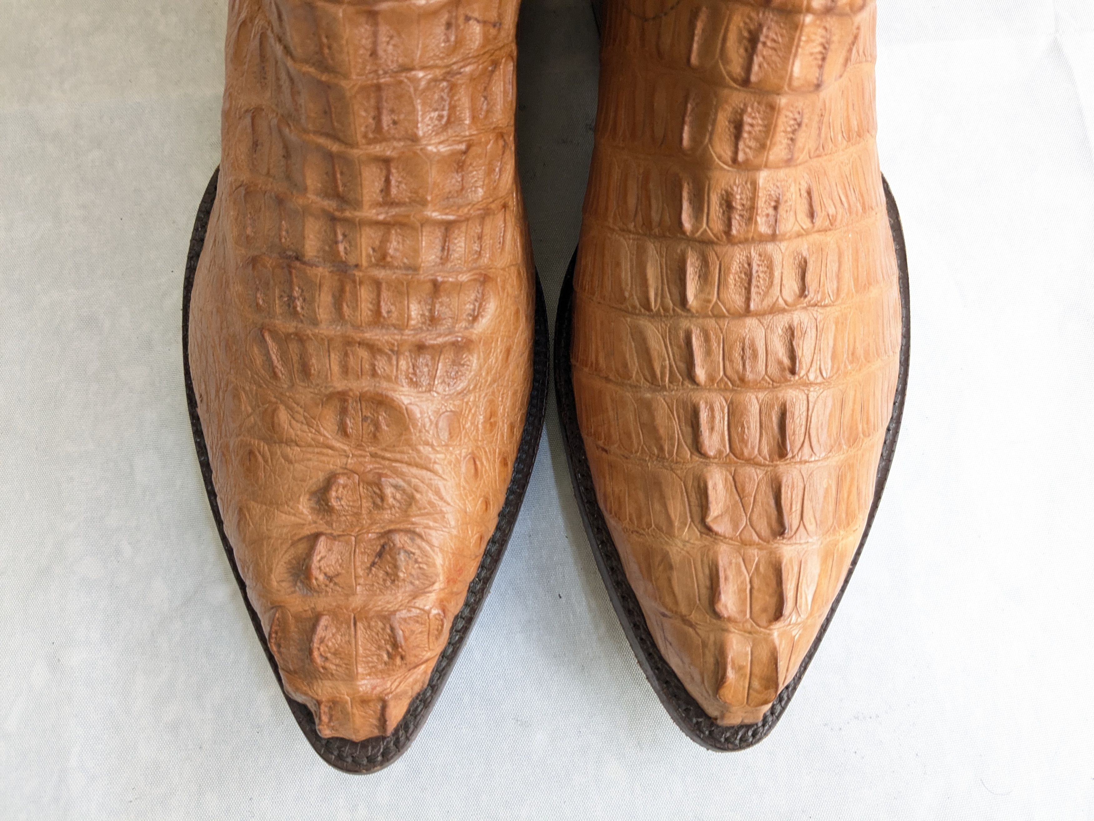 Genuine Leather Vintage Cowboy Boots Crocodile Brown 9.5 EE Wide USA Size US 9.5 / EU 42-43 - 3 Thumbnail