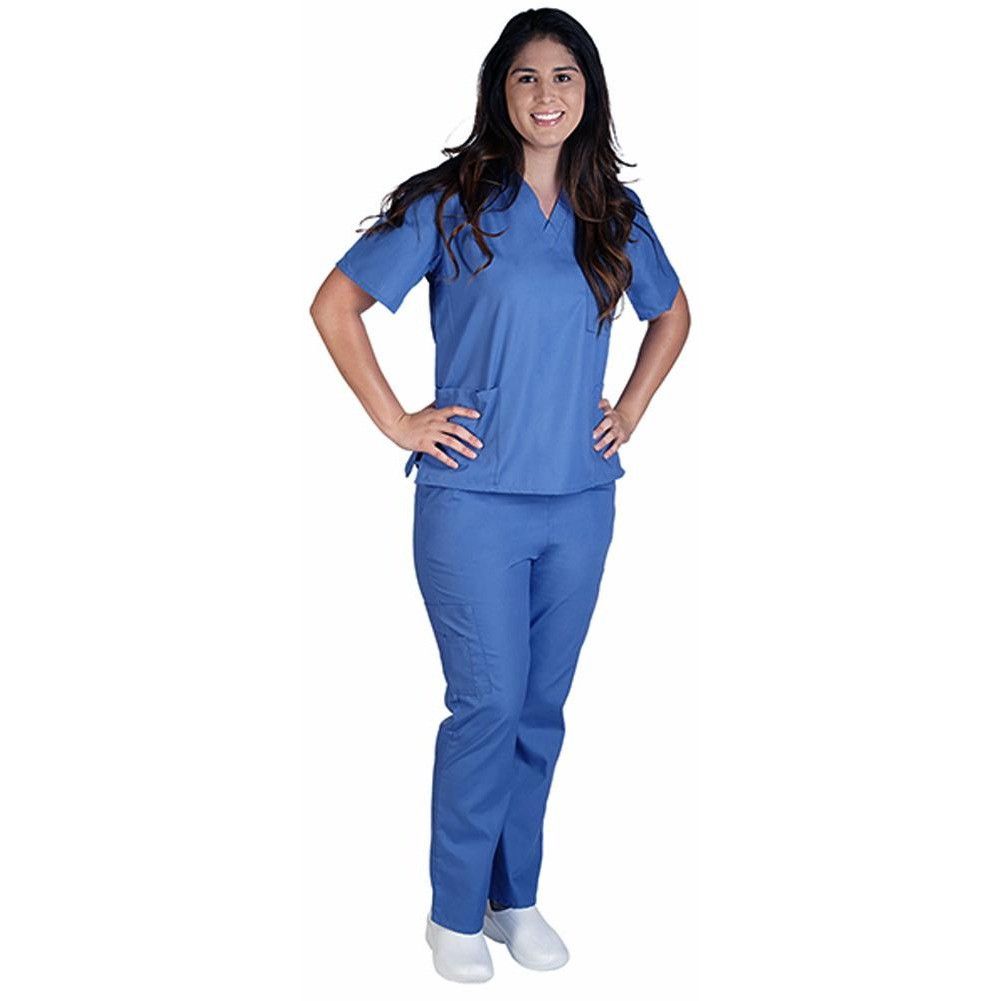 Other Blue Scrub Set With V-Neck Top & Elastic Waist Pants Size XXL / US 16-18 / IT 52-54 - 1 Preview