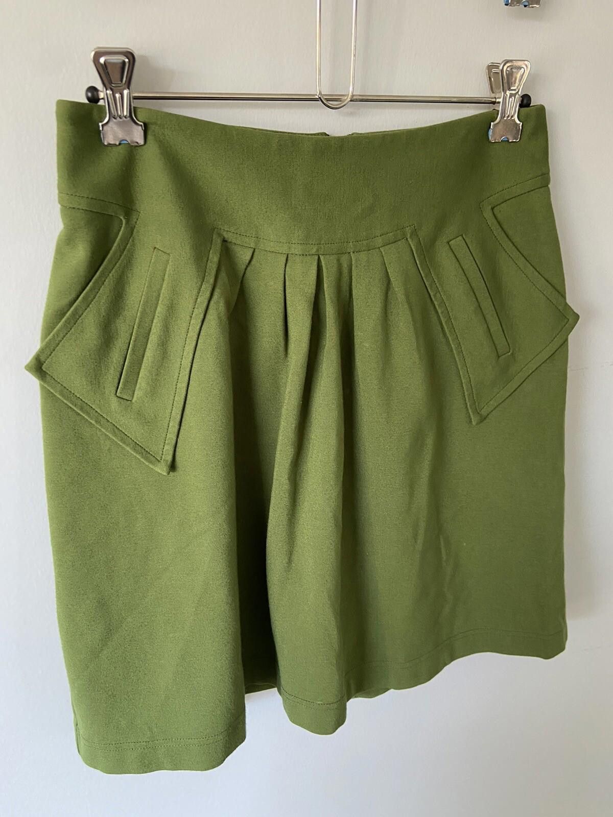 Designer Cue Skirt Green Khaki Corporate Pleated Tulip Skirt - Sz 6 Size 26" / US 2 / IT 38 - 1 Thumbnail