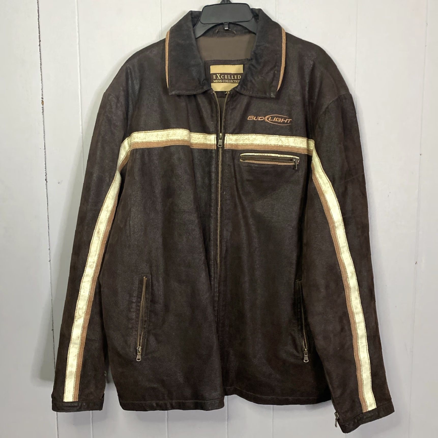 Vintage VINTAGE Bud Light Leather Jacket XL Mens Bomber Jacket Full Zip Brown 90s Beer Logo Embroidered Pockets Vintage Clothing Size US XL / EU 56 / 4 - 3 Thumbnail