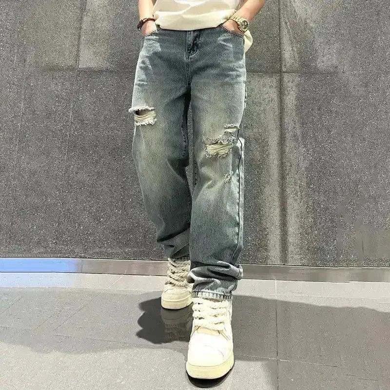 Japanese Brand Torn Jeans High Quaity Broken Holes Male Pants Size US 32 / EU 48 - 6 Thumbnail