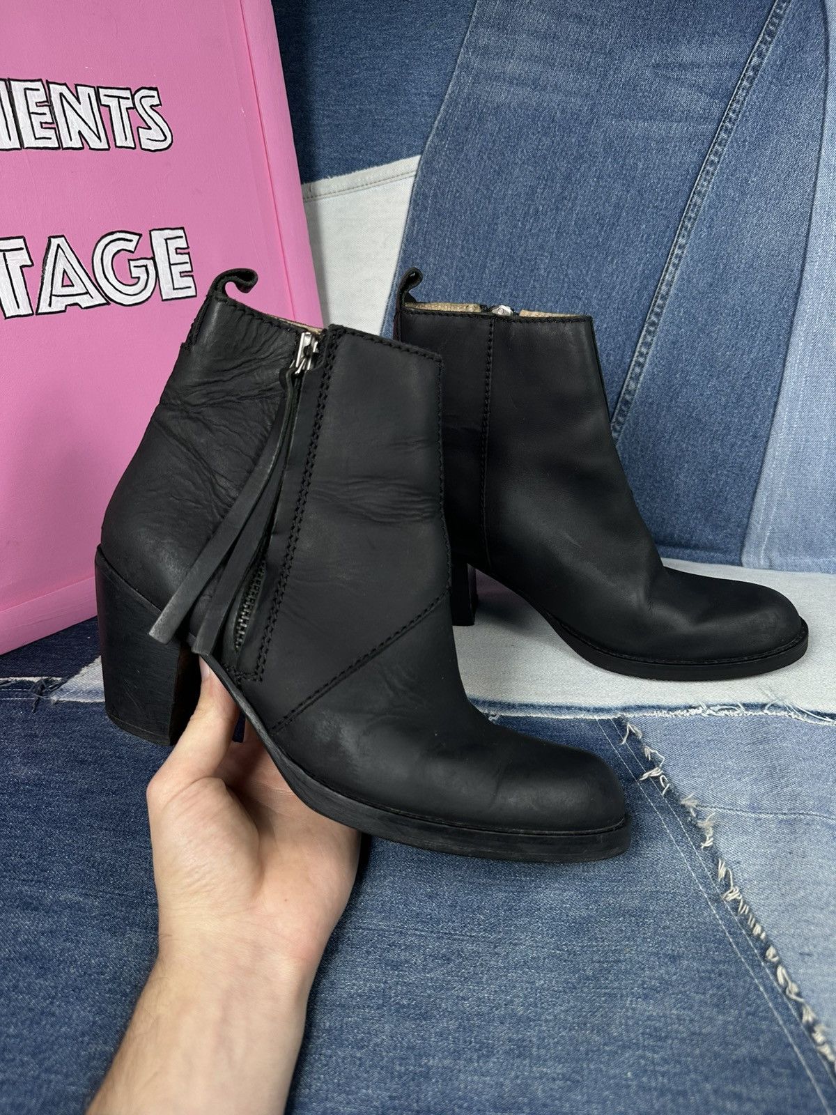 Acne Studios Acne Studios Leather Pistol Black Block Heels Ankle Boots Size US 10 / IT 40 - 3 Thumbnail