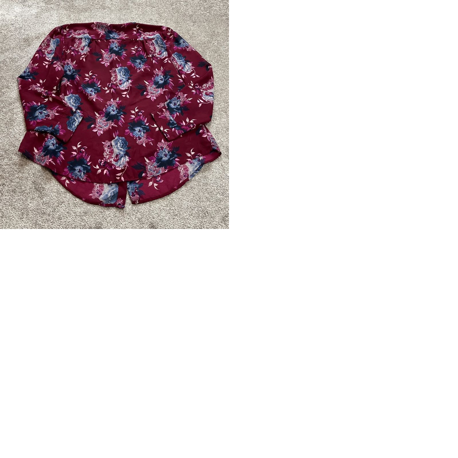 Faded Glory Faded Glory Button-Up Shirt Womens 2XL Purple Floral Top Blouse Long Sleeve Crew Neck Classic Fit Satin Chiffon Polyester Size XXL / US 16-18 / IT 52-54 - 9 Thumbnail