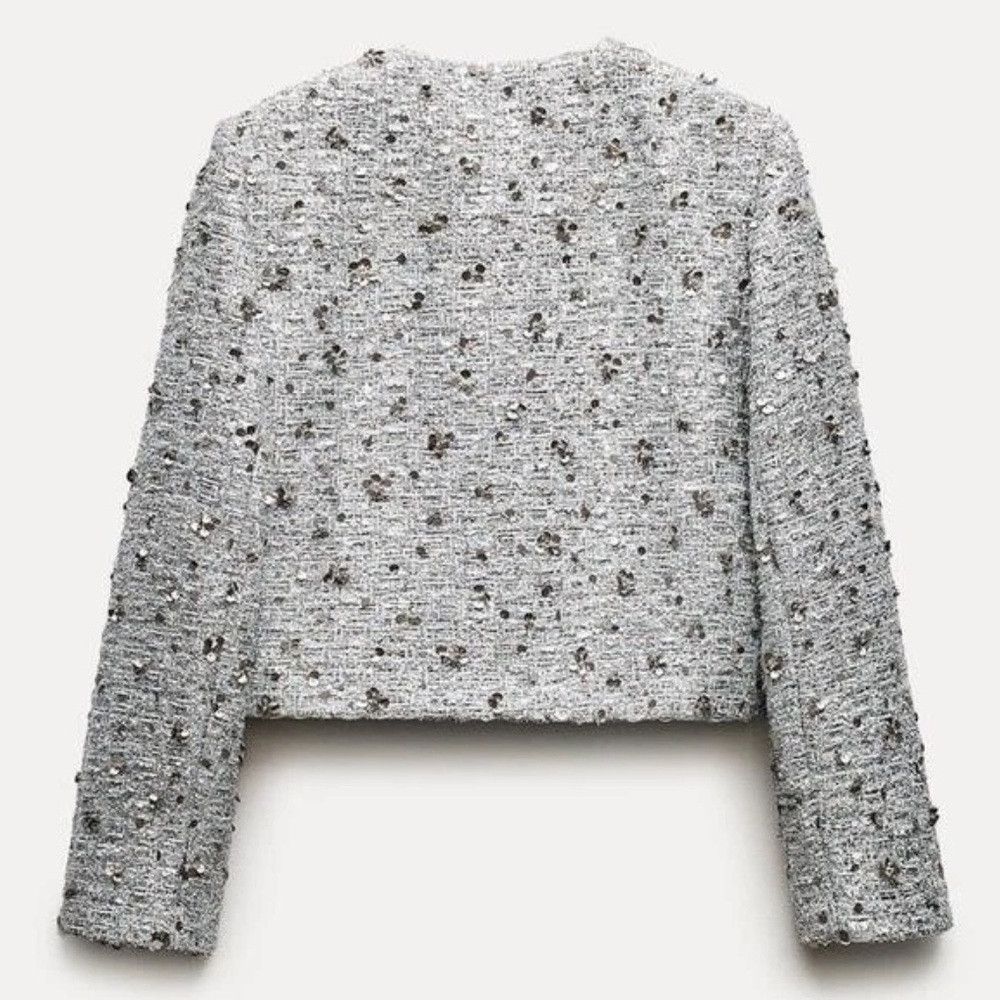 Zara ZARA ZW COLLECTION SS24 CROPPED SILVER SEQUIN JACKET REF. 2 Size M / US 6-8 / IT 42-44 - 7 Thumbnail