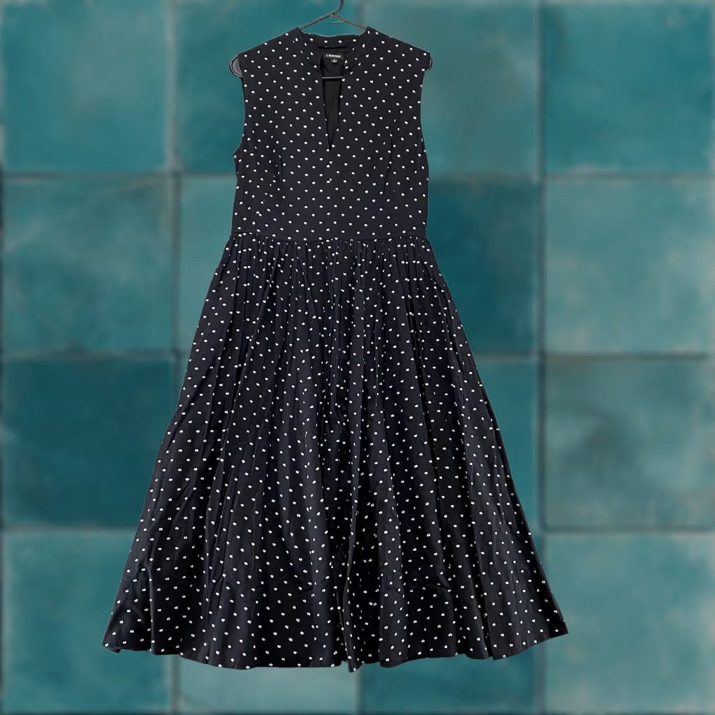 Vintage J. Peterman Dress Womens Black Midi Fit Flare High Neck Polka Dot Cotton 8 Size M / US 6-8 / IT 42-44 - 1 Thumbnail