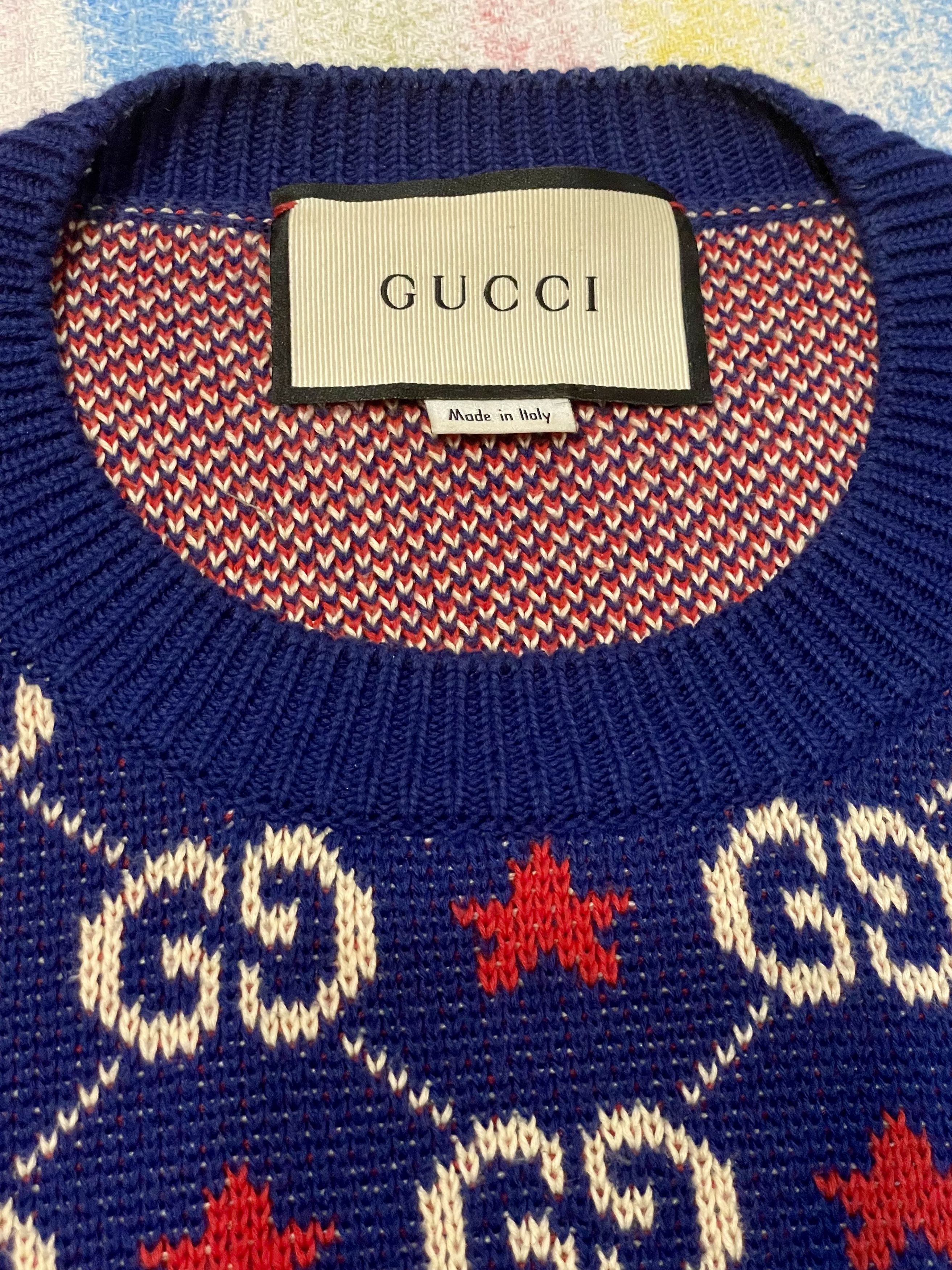 Gucci AUTHENTIC GUCCI LOGO-INTARSIA COTTON SWEATER Size US M / EU 48-50 / 2 - 4 Thumbnail