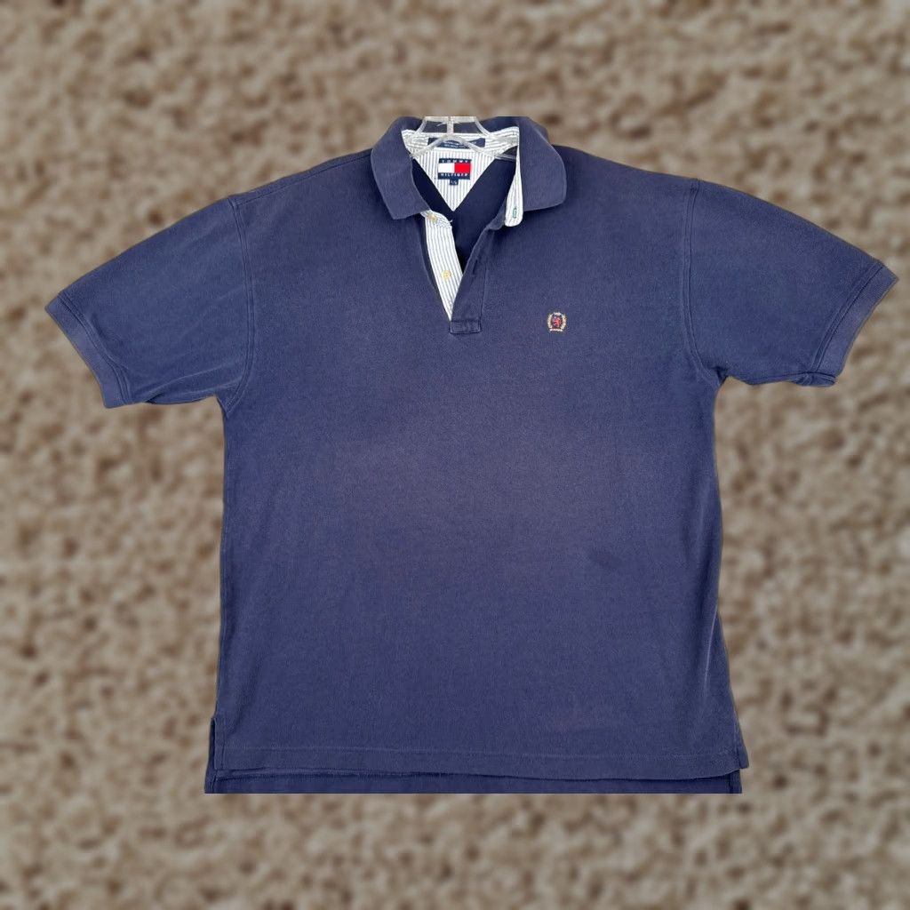 Tommy Hilfiger Tommy Hilfiger Polo Shirt Men Large Blue 100% Cotton Short Sleeve Crest Slim Fit Adult L Button Collar Logo Embroidered Casual Polo Shirt Mens Size US L / EU 52-54 / 3 - 1 Thumbnail