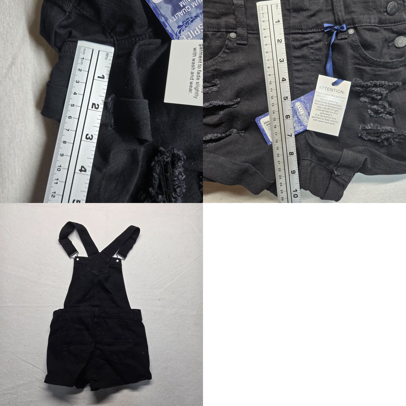 Denime Blue Spice Juniors Black Denim Overalls Size 1 Distressed Pockets Suspenders Womens Size 25" / US 0 / IT 36 - 8 Thumbnail
