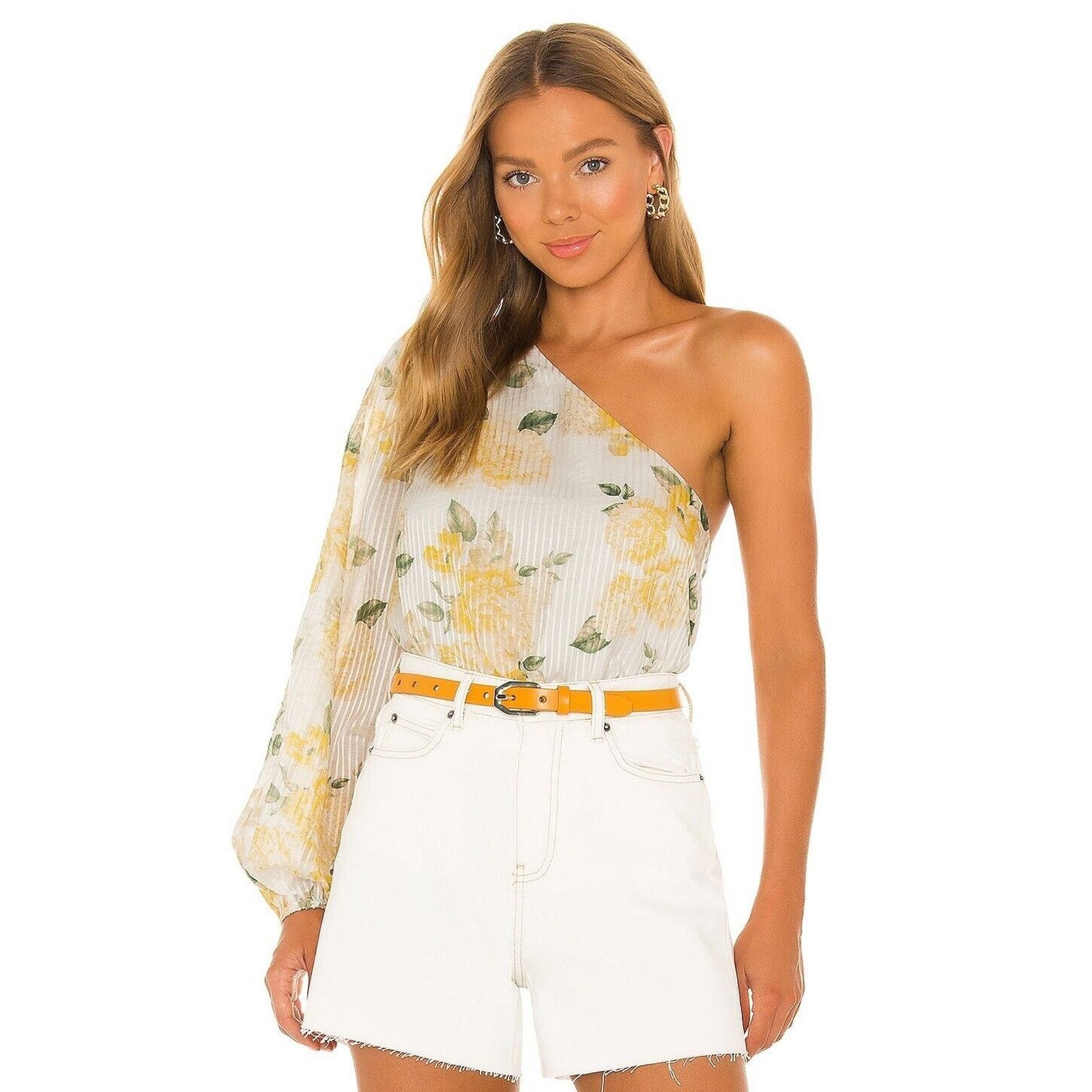 CAMI NYC Cami NYC Women Floral Yellow Silk Blend Blouson Top Size M Size M / US 6-8 / IT 42-44 - 1 Thumbnail