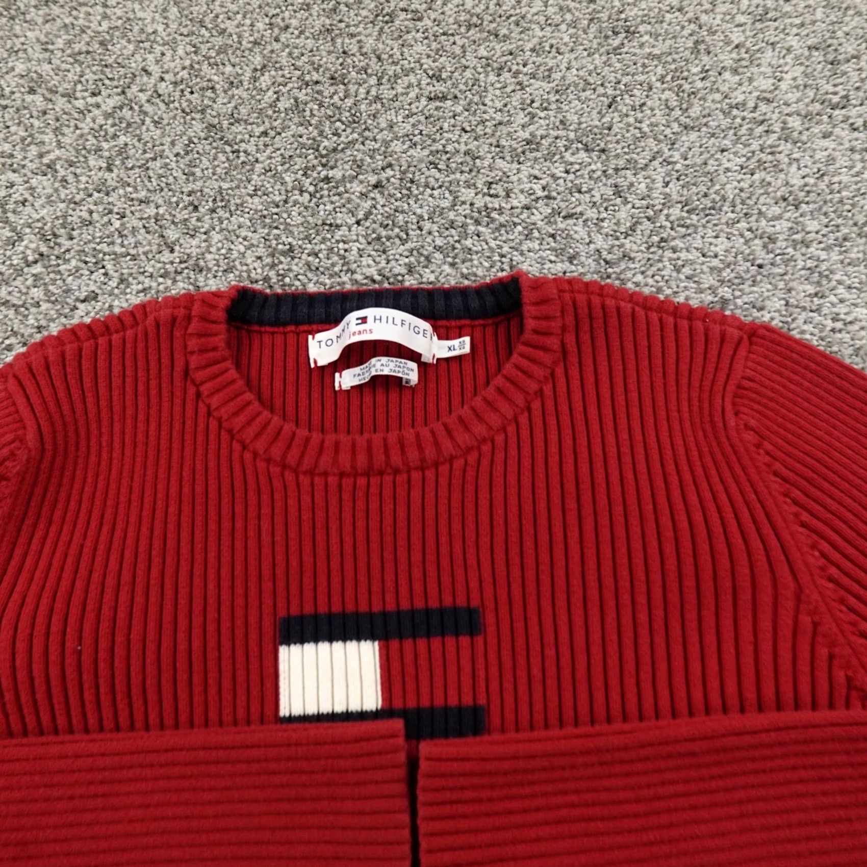 Tommy Hilfiger VINTAGE Tommy Hilfiger Sweater Womens XL Red Logo Ribbed Knit Pullover Crewneck Slim Knit Size XL / US 12-14 / IT 48-50 - 3 Thumbnail