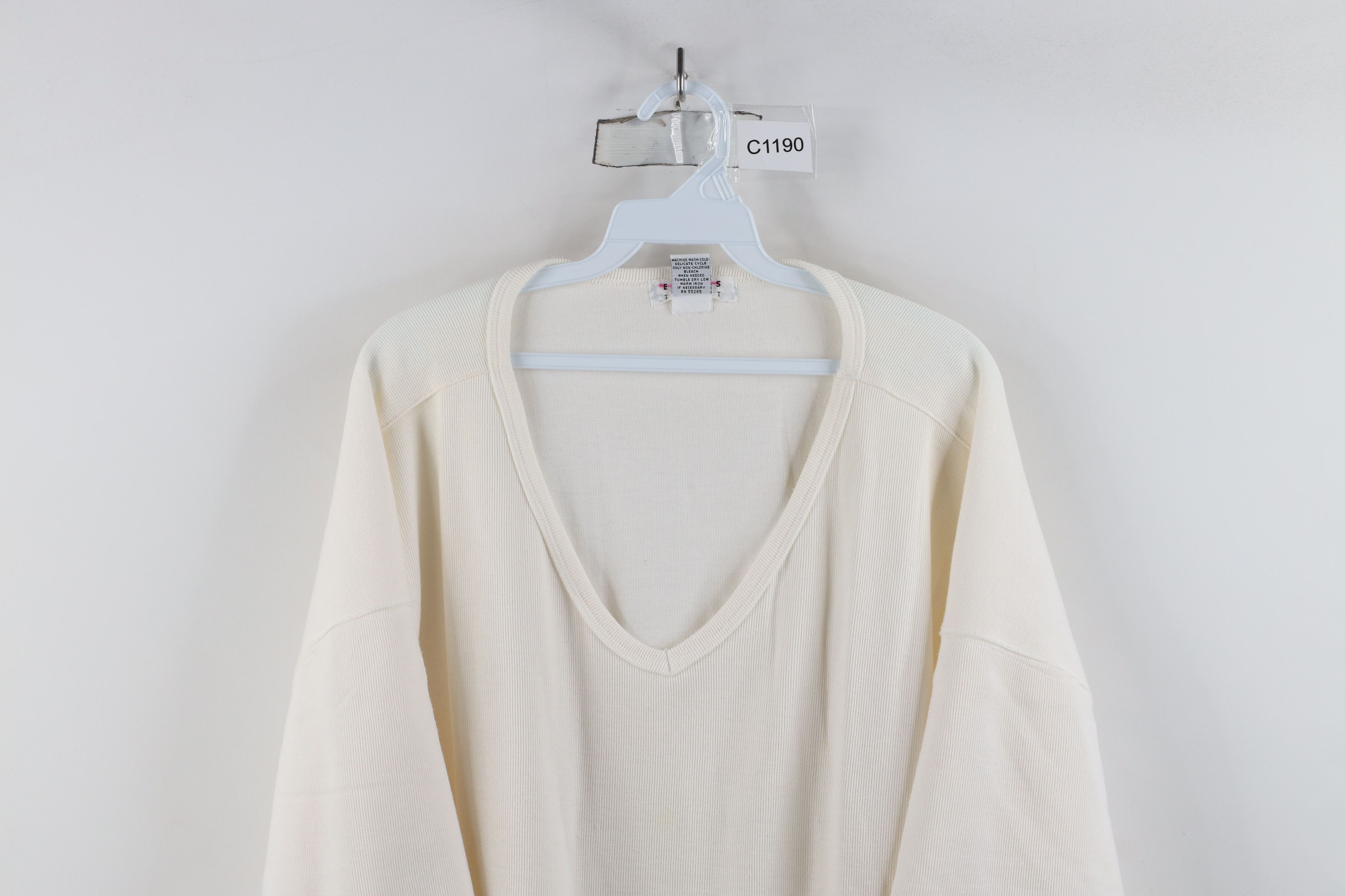 Express × Vintage Vintage 90s Express Baggy Thermal Waffle Knit T-Shirt Cream Size L / US 10 / IT 46 - 2 Thumbnail
