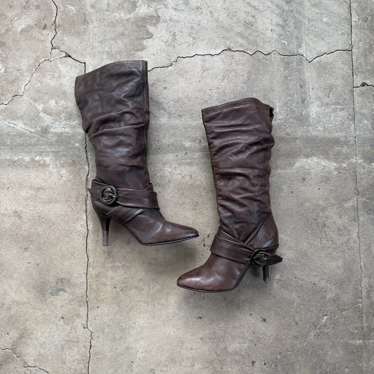 Italian Designers x Vintage Y2K Bronx Heel Shoes Boots Leather in Brown, Women's (Size 8)