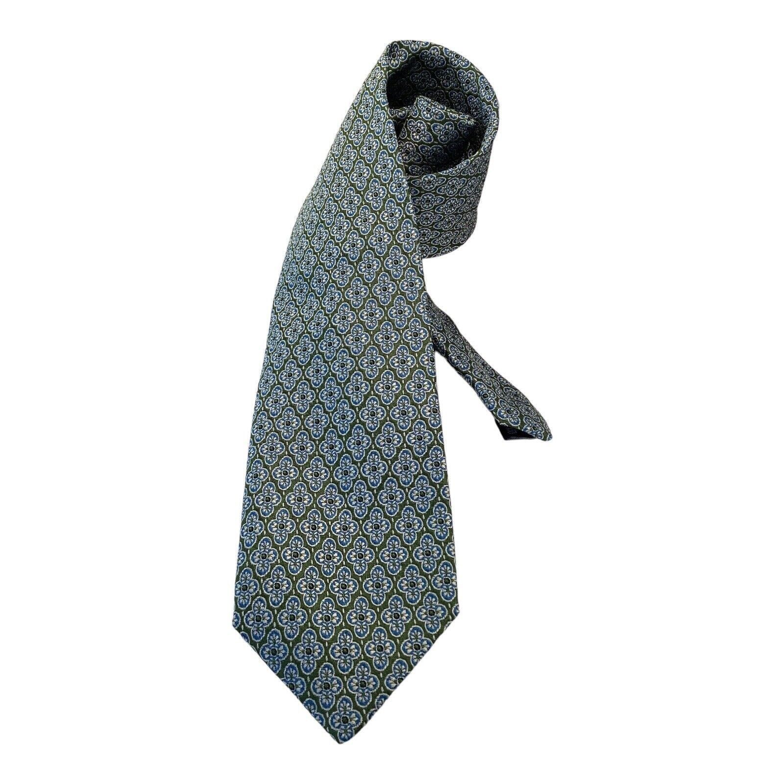 Other VAKKO Green Flower Print Luxury Designer Silk Tie W: 3.5" EX Size ONE SIZE - 1 Thumbnail